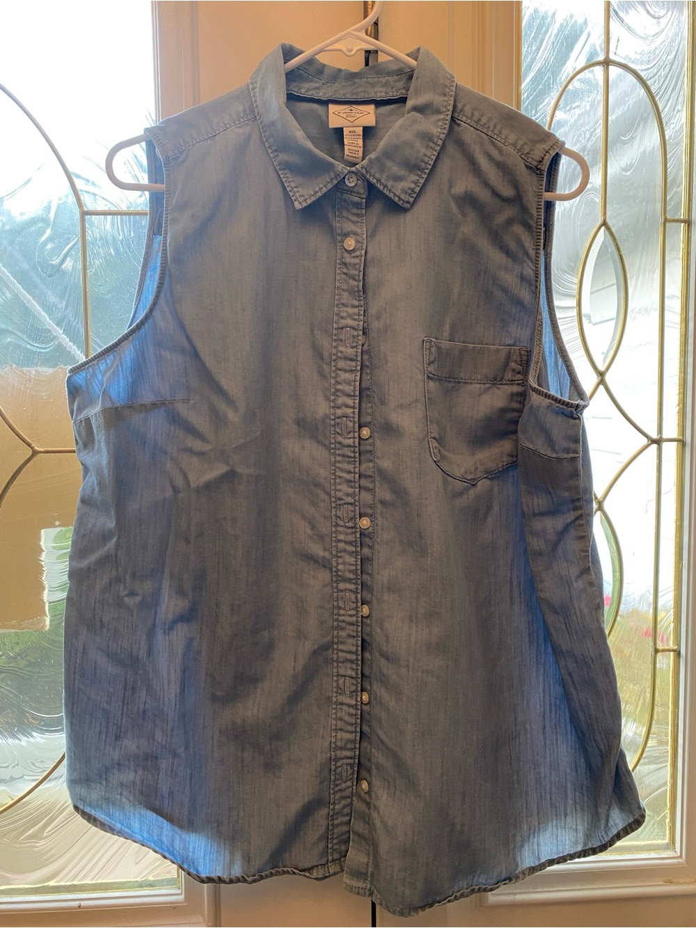 St. John's Bay Sleeveless Chambray Button-Down Top - Light Blue